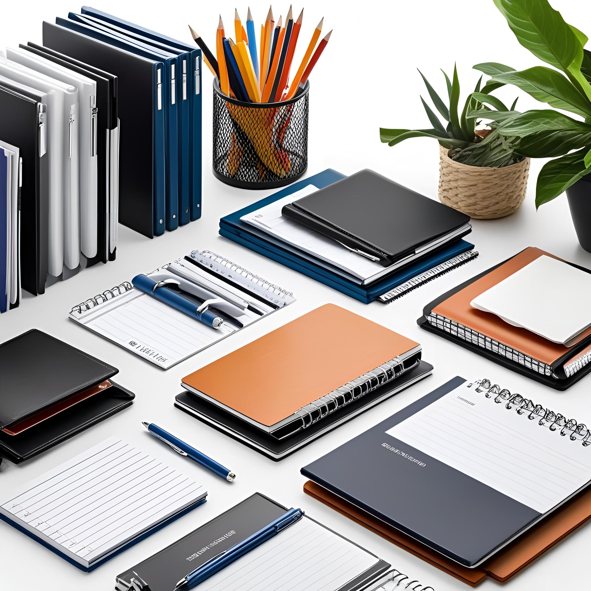several office stationaries gathered in one image. white background (1)